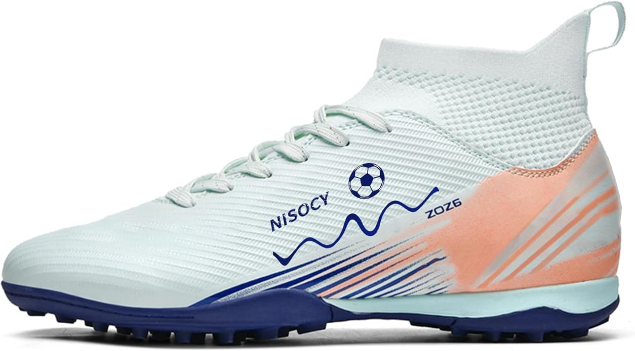NISOCY Soccer Shoes for Mens Womens Professional Cleats High-Top Athletic Turf Football Shoe
