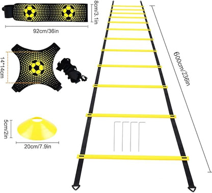 Soccer Speed Agility Training Set - 20FT Agility Ladder 12/16 Sports Cones and Soccer Kick Trainer