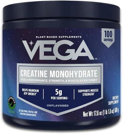 Vega Creatine Monohydrate Micronized Powder, Pure Unflavored, 100 Servings, 5000mg Per Serving