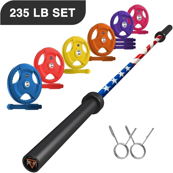 7FT Olympic Barbell Bar with Weight Plate Set Combo, Solid Olympic Bar with Bearings, 700Lbs