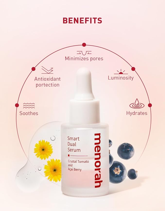 menorah skincare - Smart Dual Serum - with Crystal Tomato and Acai Berry, Anti-Aging Face Serum