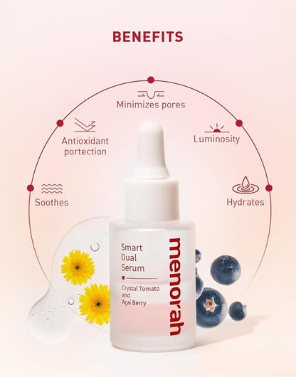 menorah skincare - Smart Dual Serum - with Crystal Tomato and Acai Berry, Anti-Aging Face Serum