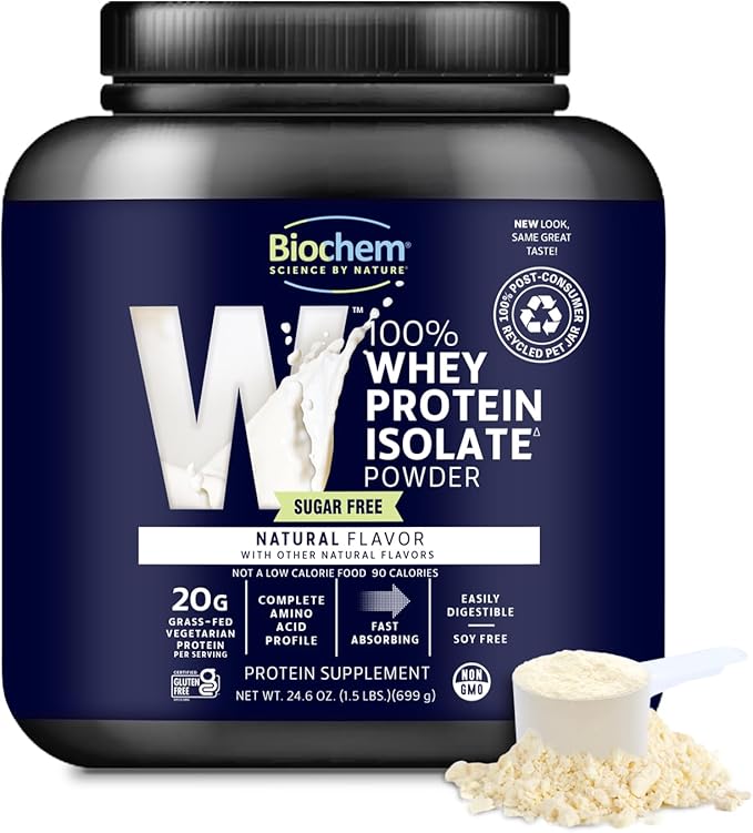 Biochem 100% Whey Isolate Protein Powder - Grass Fed, Low Carb, Keto-Friendly, Non-GMO, Gluten-Free