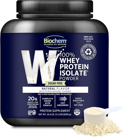 Biochem 100% Whey Isolate Protein Powder - Grass Fed, Low Carb, Keto-Friendly, Non-GMO, Gluten-Free