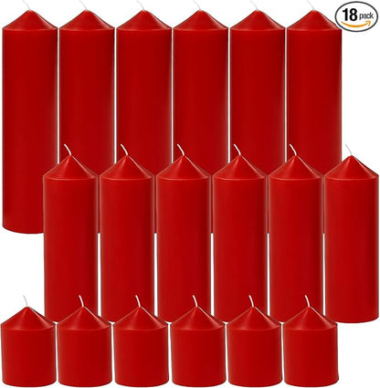 18 Pcs Red Pillar Candles Bulk Set，Hurricane Candlesï¼? Different Lengths (6 Each)，Dripless