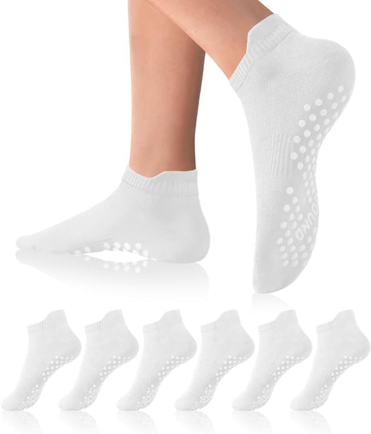 DIBAOLONG Pilates Socks with Grips for Women Yoga Socks Non Slip Barre Hospital Socks 6-Pairs