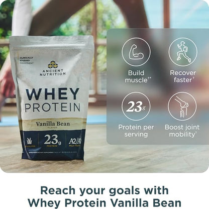 Ancient Nutrition Grass Fed Whey Protein, 23g Protein, Hydrolyzed Collagen Peptides, Organic