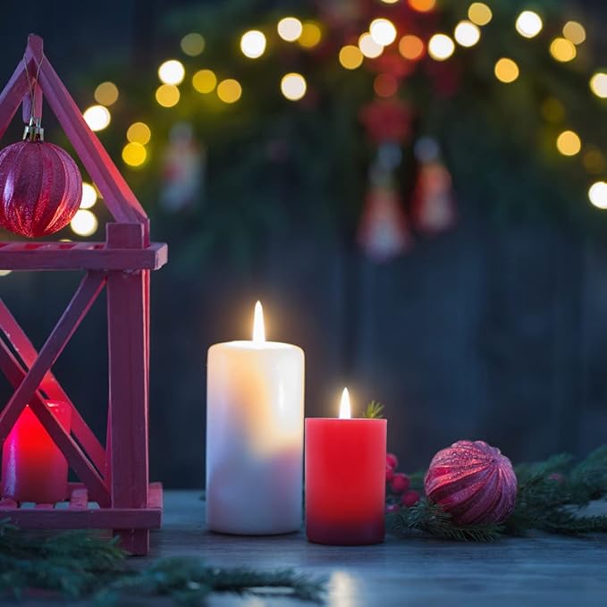 4 Packs 2x3 Inch Red Pillar Candles, Small Unscented Dripless Cylinder Candles for Christmas Home