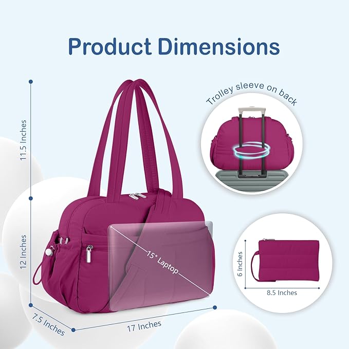TOPDesign Travel Duffel Bag for Women, Puffer Gym Bag Sports Tote with Wet Pocket, Carry On