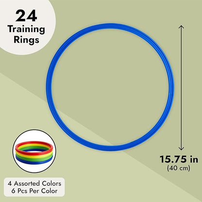Juvale Agility Rings for Training - 24-Pack, 15.75-Inch, Red, Yellow, Blue & Green - Speed Agility