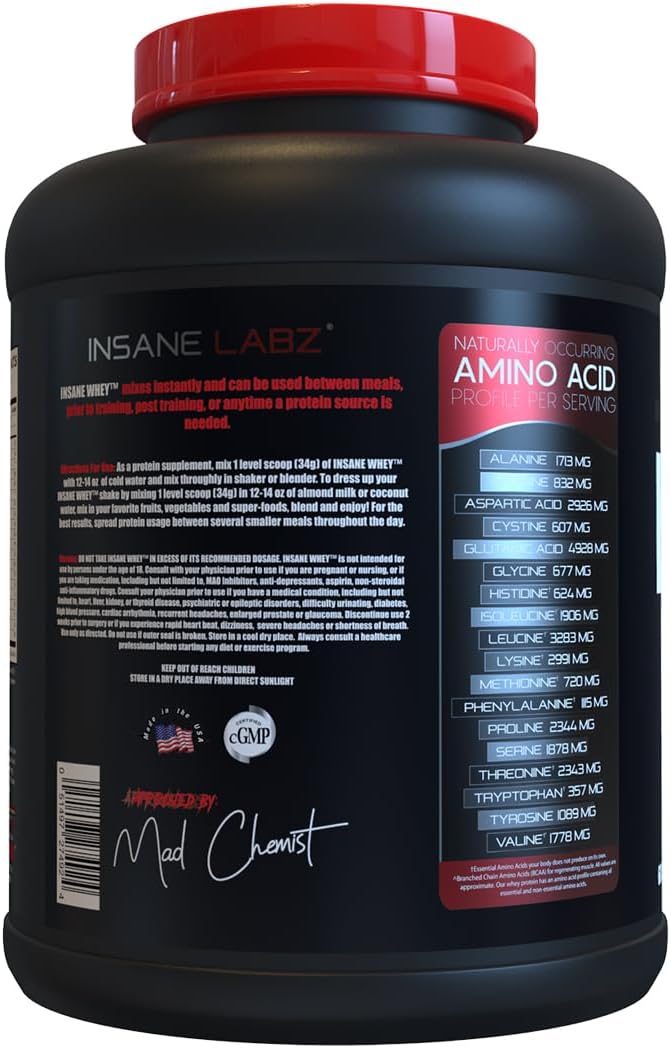 Insane Labz Insane Whey,100% Muscle Building Whey Protein, Post Workout, BCAA Amino Profile, Mass