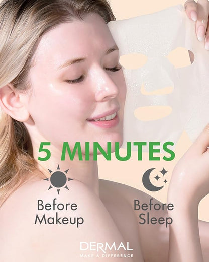 DERMAL Herb Collagen Essence Facial Mask Sheet 23g Pack of 10 - Skin Clear and Purifying, Pore