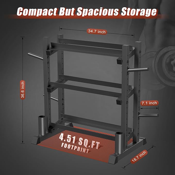 3-Tier Dumbbell Rack, 1100LB Capacity Adjustable Weight Rack for Home Gym, Heavy-Duty Weight Stand