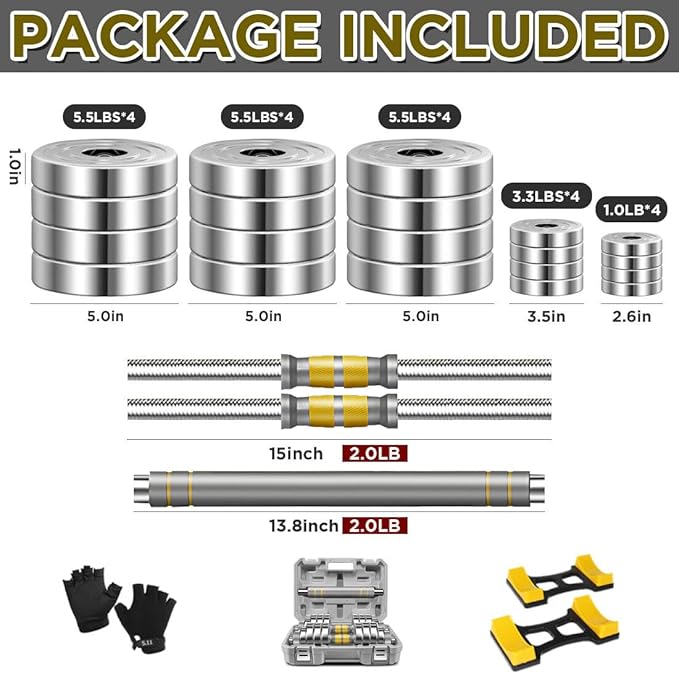 PHOEROS Adjustable Dumbbell Set - 44/66/88 LBS weights set, Dumbbell Barbell 3 in 1, Steel