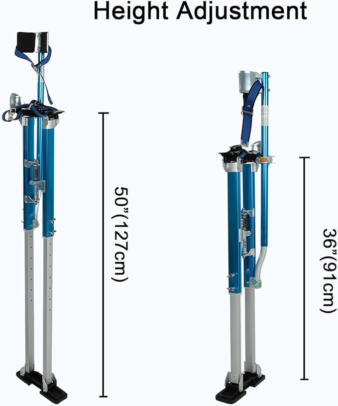 36"-50" Black Drywall Stilts Aluminum Tool Stilt with Protective Knee Pads Portabl Adjustable For