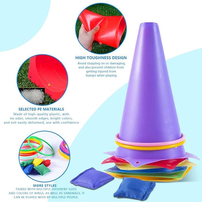 OBTANIM 26 Pcs Plastic Colorful Cones Ring Toss Combo Set Outdoor Carnival Games for Kids Adults