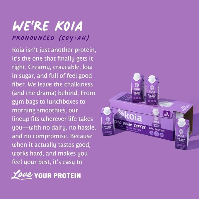 Koia Plant Based Protein Shake, Cold Brew Coffee, 20g Protein, 3g Sugar, 6g Prebiotic Fiber, 21