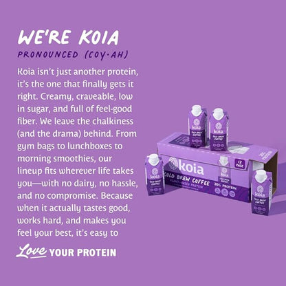 Koia Plant Based Protein Shake, Cold Brew Coffee, 20g Protein, 3g Sugar, 6g Prebiotic Fiber, 21