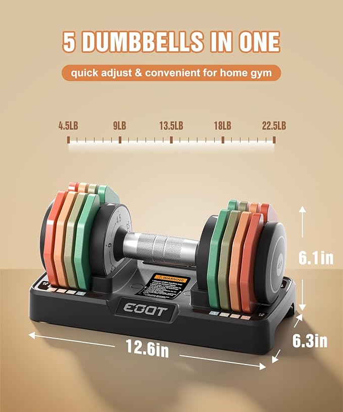 Adjustable Dumbbells Set/Single, 12.5LB/22.5LB/55LB 5 in 1 Free Adjustable Dumbbell Set with