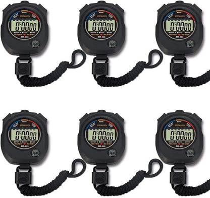 6 Pack Multi-Function Electronic Digital Sport Stopwatch Timer, Large Display with Date Time and