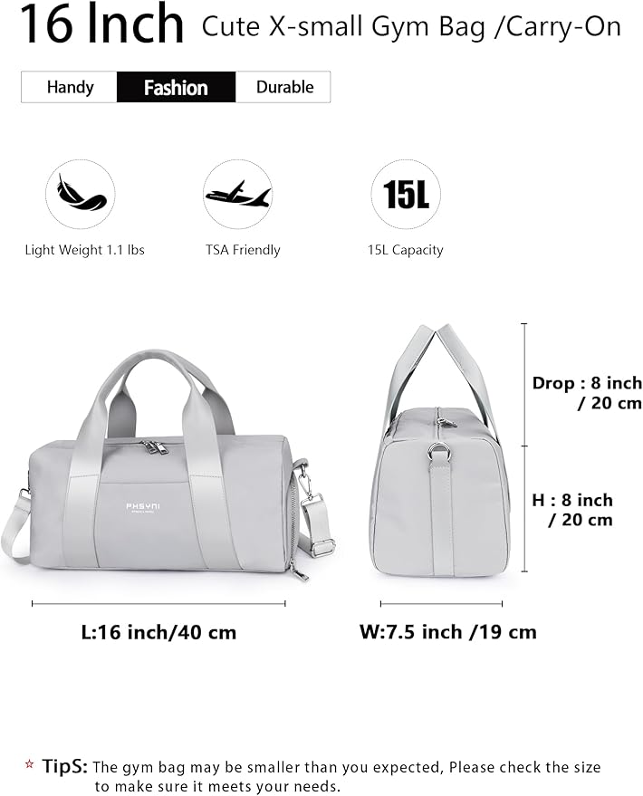 Compact Sports Gym Bag for Women and Men, Cute Mini Duffle Bag with Wet Pocket & Shoes Compartment