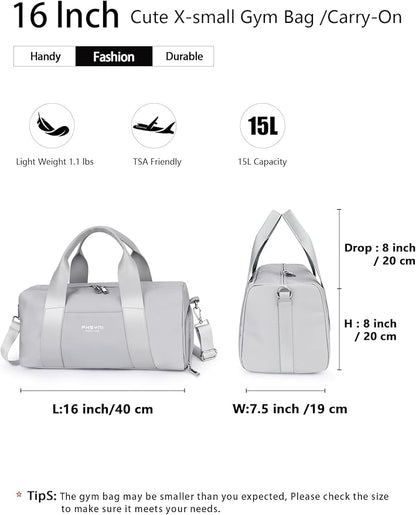 Compact Sports Gym Bag for Women and Men, Cute Mini Duffle Bag with Wet Pocket & Shoes Compartment