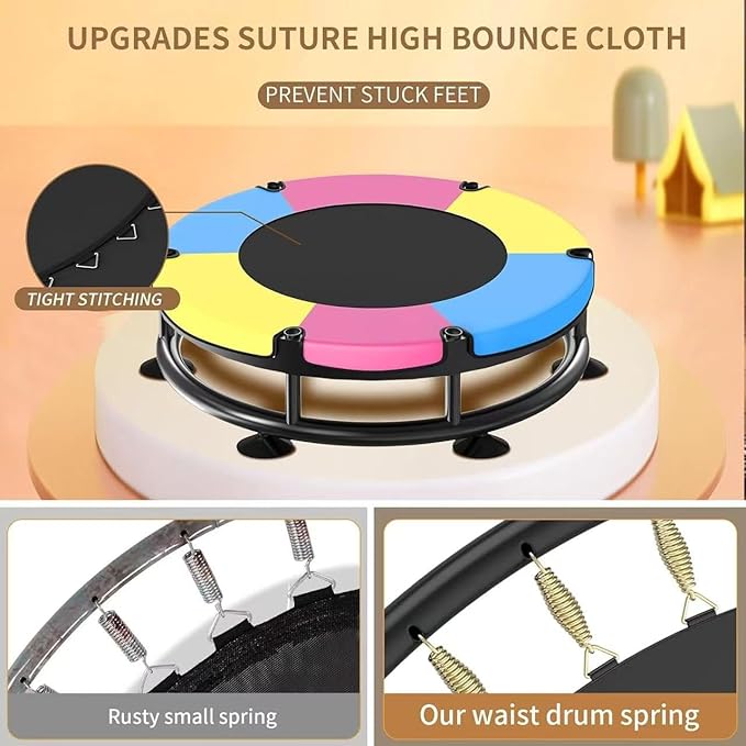 Trampoline for Kids, Full Anti-Rust 440lbs Anti-Rollover Round Bottom Toddler Trampoline
