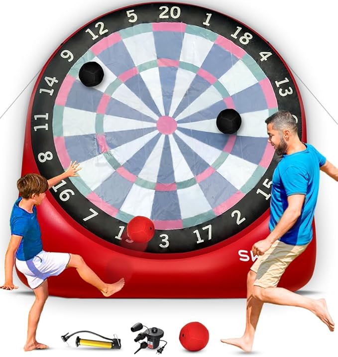 SWOOC Games - XL Giant Kick Darts (Over 8ft Tall) with 15+ Games Included - Jumbo Soccer Darts