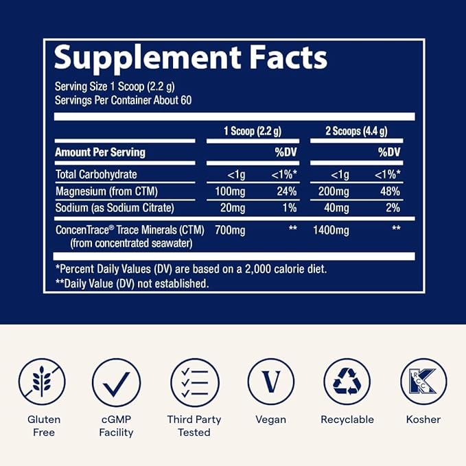 Trace Minerals ConcenTrace Daily Mineral Powder - Supports Energy, Digestion, Bone Health - 70+