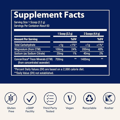 Trace Minerals ConcenTrace Daily Mineral Powder - Supports Energy, Digestion, Bone Health - 70+