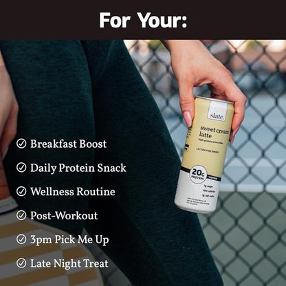 Slate Milk - High Protein Iced Coffee - Sweet Cream Latte - 175mg Caffeine, Lactose Free Energy