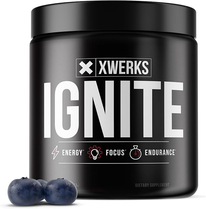 Xwerks Ignite Blue Razz Pre Workout Powder, Natural Keto Pre Workout for Women and Men with