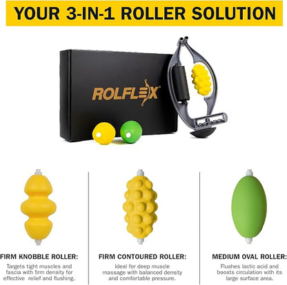 Rolflex The Massage Combo ??3-in-1 Roller for Muscles Deep Tissue with Firm Knobble, Contoured
