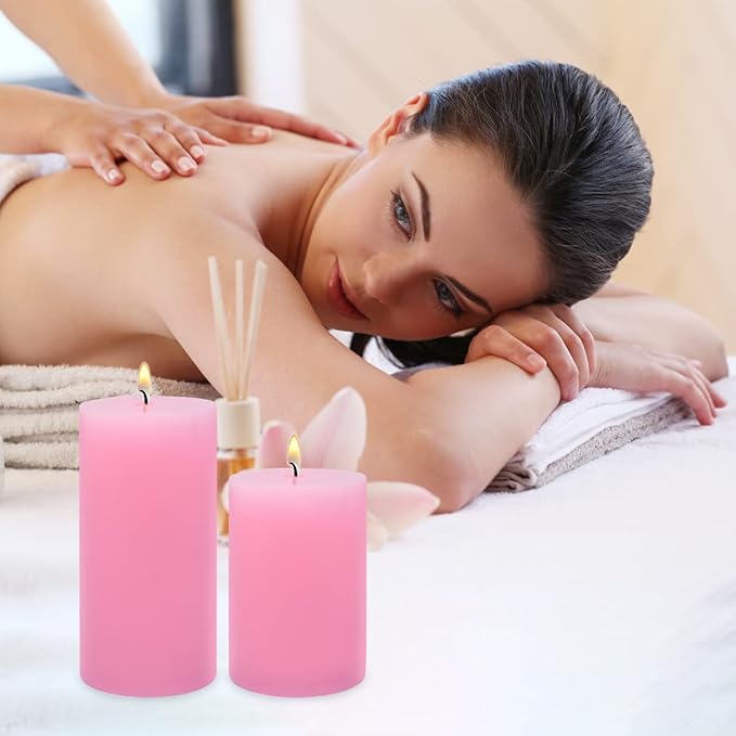 3 Packs 2.8x6 Inch Pink Pillar Candles, Unscented Dripless Large Wax Cylinder Column Candles for