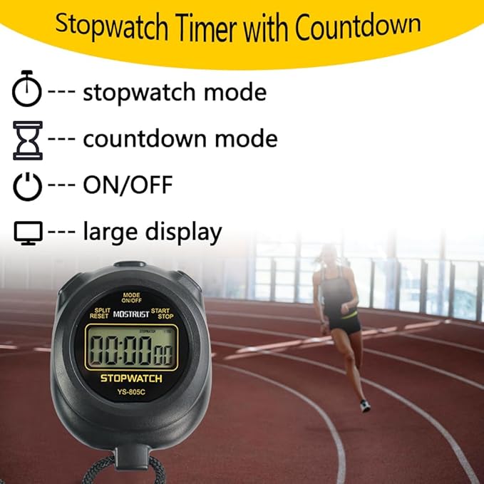 Digital Simple Stopwatch Timer, Single Lap Stopwatch Countdown Timer with On/Off, AAA