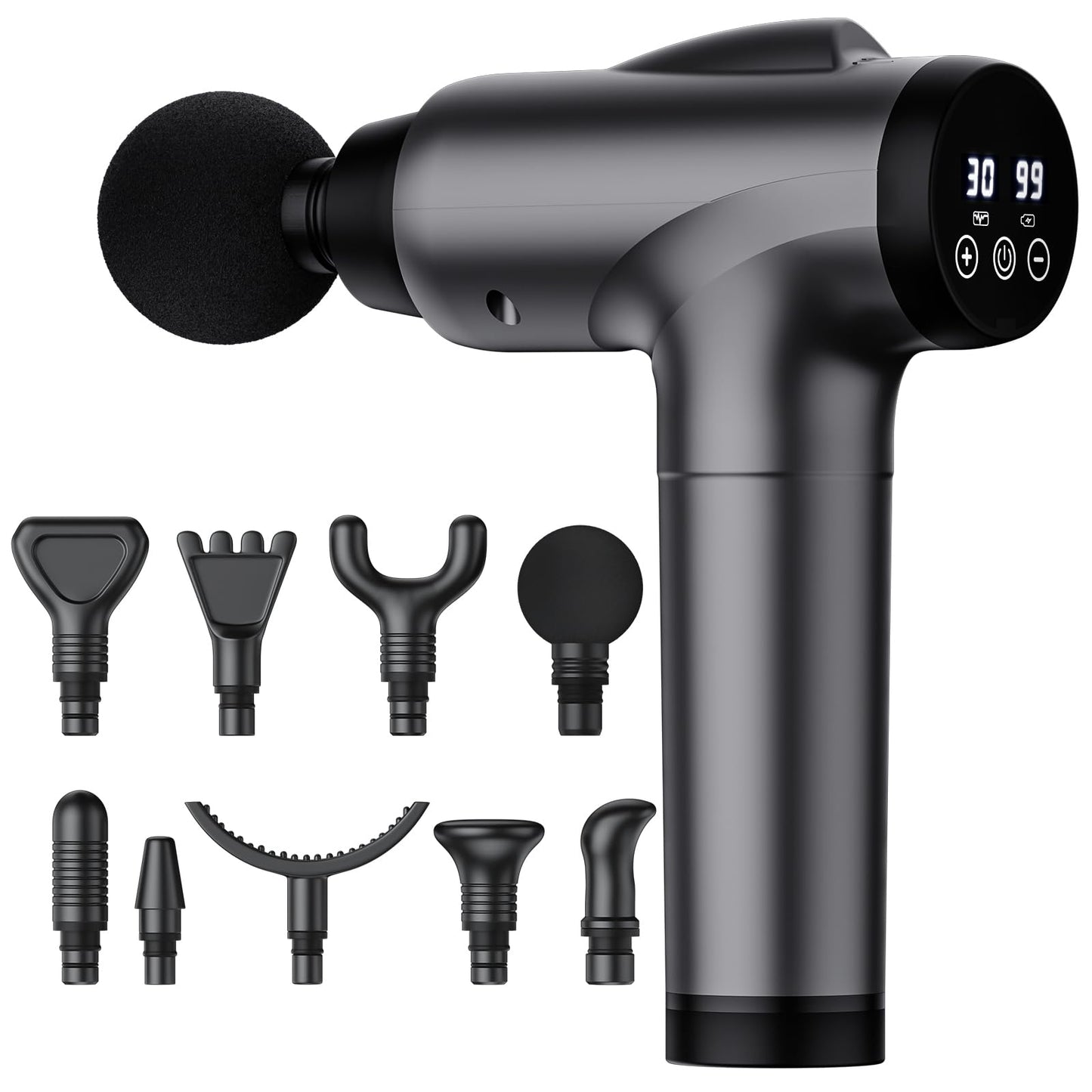 OLsky Massage Gun Deep Tissue 30 Speeds 9 Attachments Handheld (Grey)