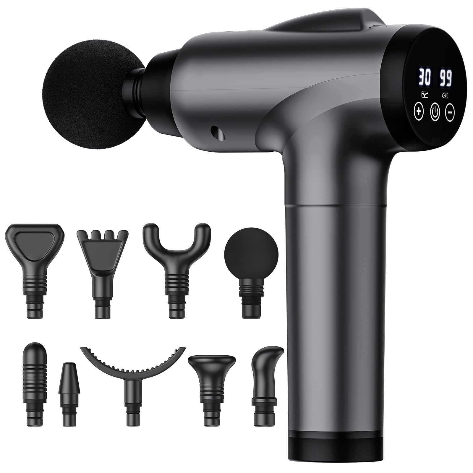 OLsky Massage Gun Deep Tissue 30 Speeds 9 Attachments Handheld (Grey)