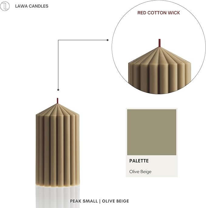 LAWA Ribbed Peak Pillar Candle - Large Beautiful Handmade Pillar Scented Soy Wax Candle Elegant