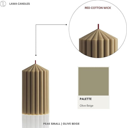 LAWA Ribbed Peak Pillar Candle - Large Beautiful Handmade Pillar Scented Soy Wax Candle Elegant