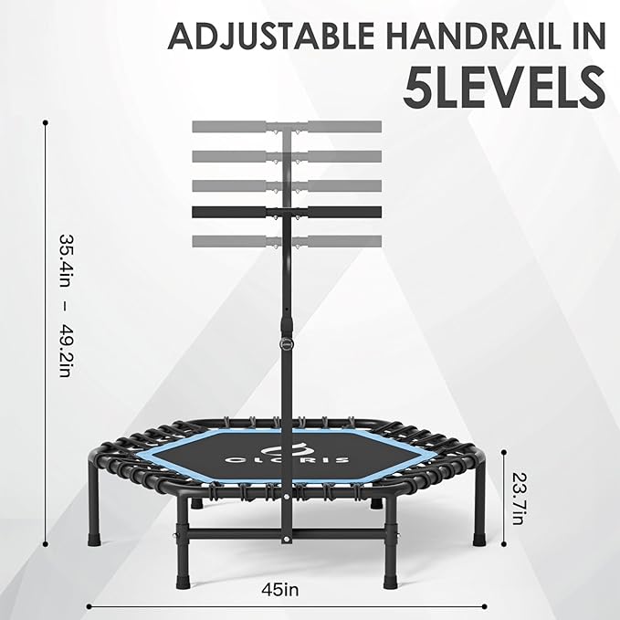 CLORIS 45'' Rebounder Trampoline for Adults - Max Load 450lbs, Mini Trampoline with Adjustable Foam