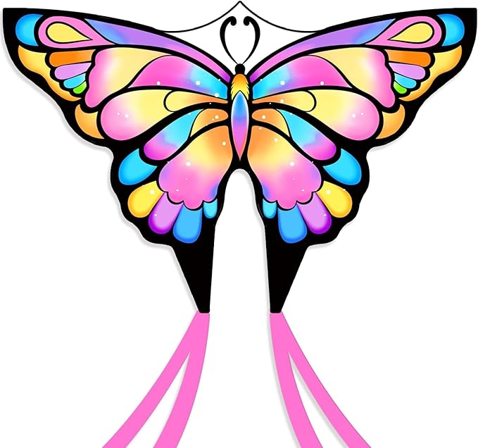 Simxkai Butterfly Kite for Kids & Adults, Easy to Fly Blue Big Kite for Beginners, Line Handle