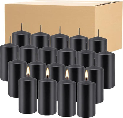 2"x4" High Black Pillar Candles, Set of 20 Unscented. Bulk Buy. Ideal for Halloween, Wedding