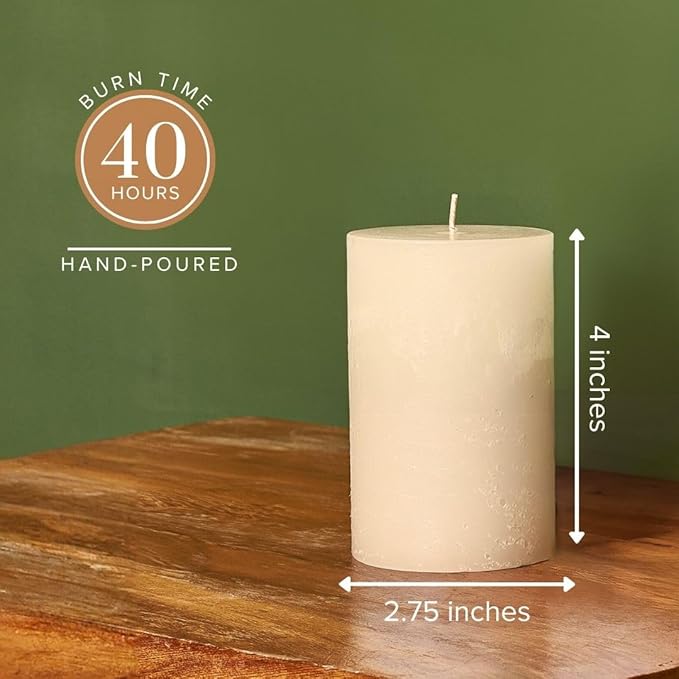 Simply Soson 3x4 inch Ivory Pillar Candles Set of 3, Rustic Texture, Unscented Ivory Candles