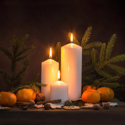3x4 Inch White Pillar Candles, 3 Packs Unscented Dripless Smokeless Cylinder Candles for Christmas