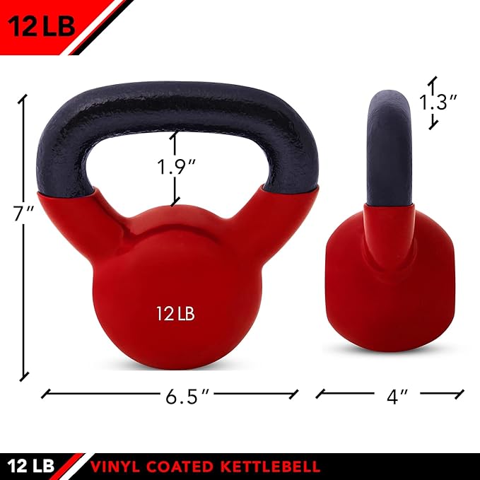JFIT Kettlebell Weights Vinyl Coated Iron - 12 Size Options, 5lbs-50lbs - Coated for Floor and