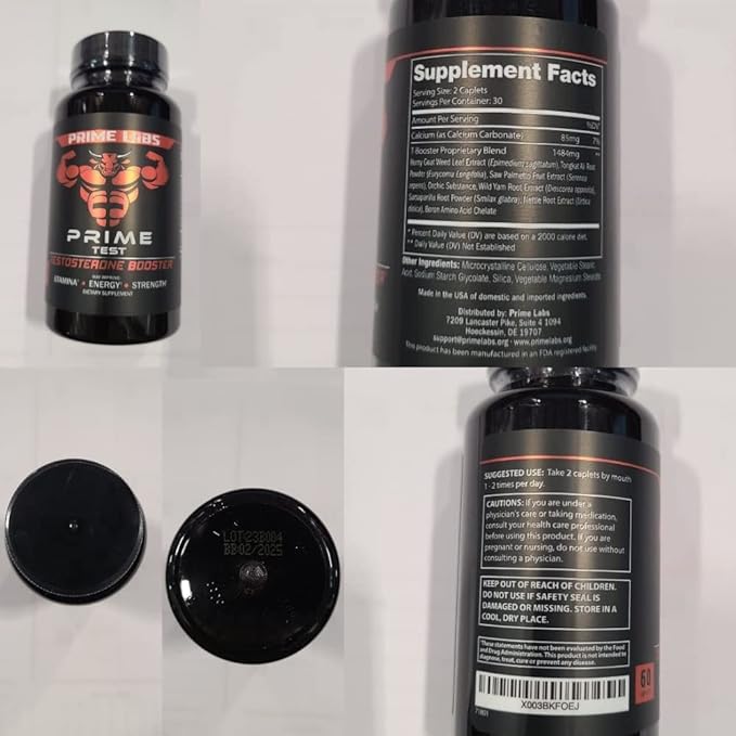 Prime Labs Testosterone Supplement for Men (2-Pack) - Stamina, Endurance, Energy, & Strength