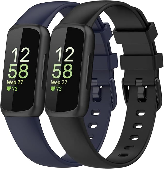 2 Pack Compatible with Fitbit Inspire 3 Bands, 15.4mm Width Soft Silicone Adjustable Sport