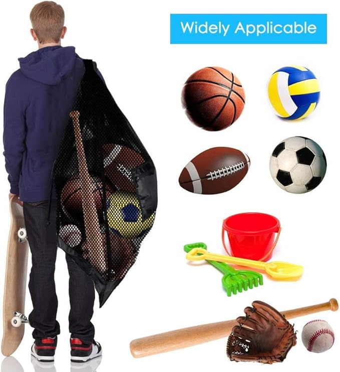 Ball Storage Net Bags, Sports Equipment Organizer for Garage/Outdoor/Pool/Gym/Beach, Drawstring