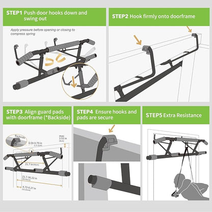 New Upgrade Pull Up Bar for Doorway - Foldable Design & Space-Saving, Upto 440 Lbs Capacity, No