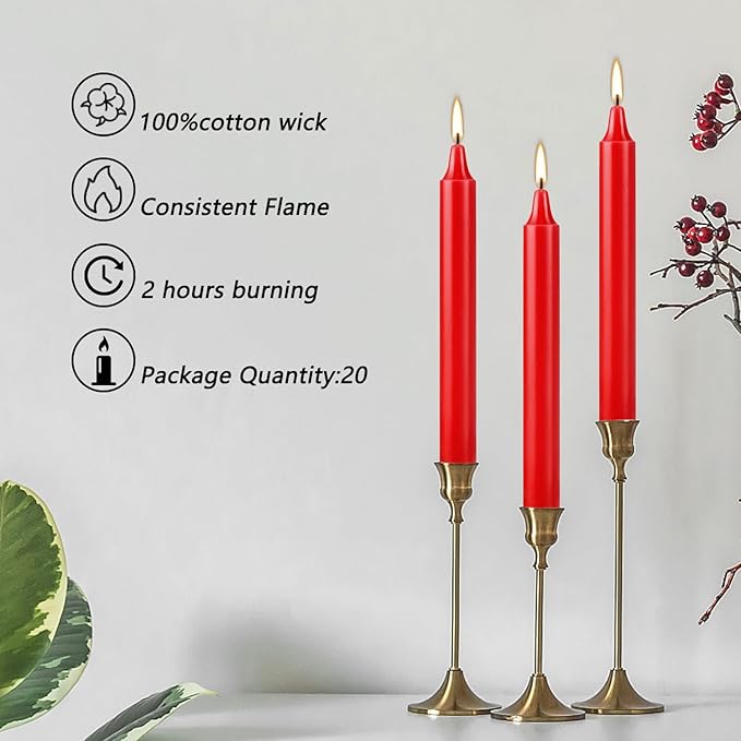 Set of 20 Red Candles ?“Spell Chime Candles for Christmas,Household, Wedding, Rituals, Prayer